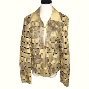 Vintage Leather Puzzle Pieces Shirt Style Jacket Artsy Mod Ombre Flawed Gem S 38